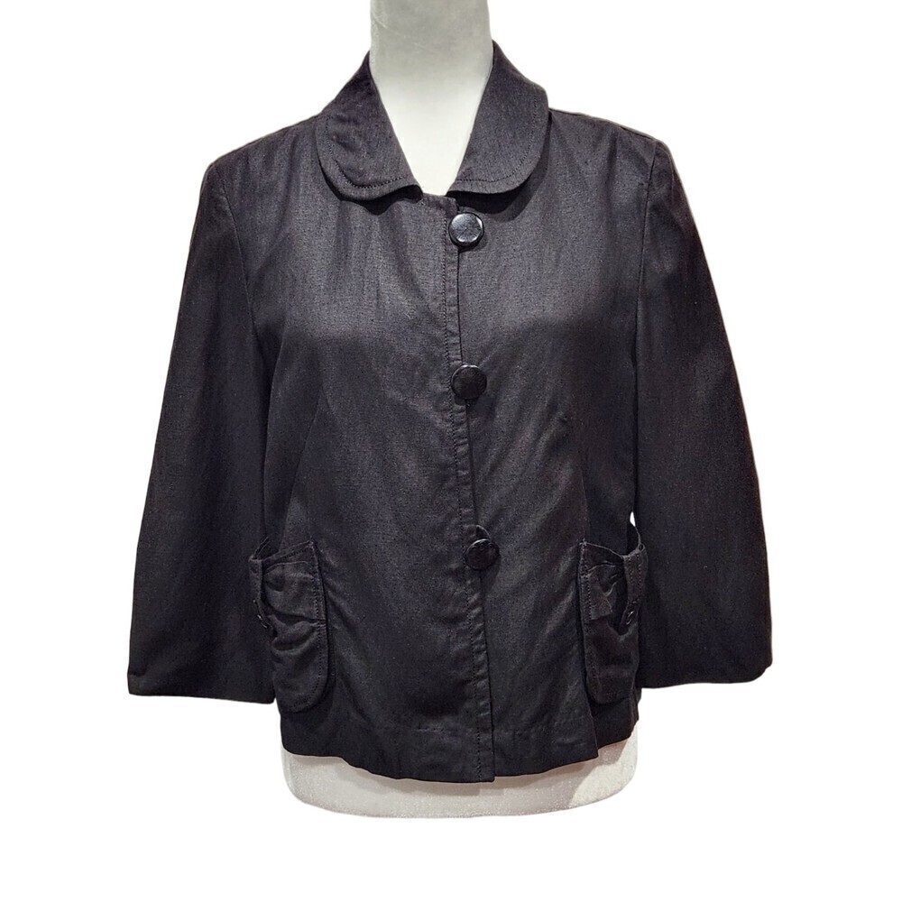 Larry Levine Black Linen Academia Peter Pan Collar Twee Goth Blazer Jacket, M